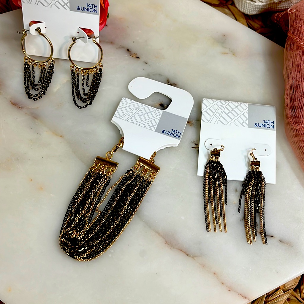 14th And Union 3pcs Black And Gold Jewelry Set 25$